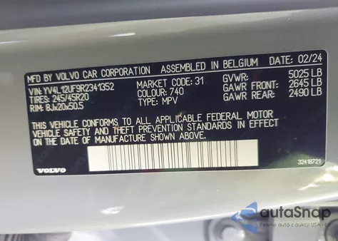 2024 Volvo Xc40 B5 Ultimate Bright Theme z USA, uszkodzony, nr VIN YV4L12UF9R2341352